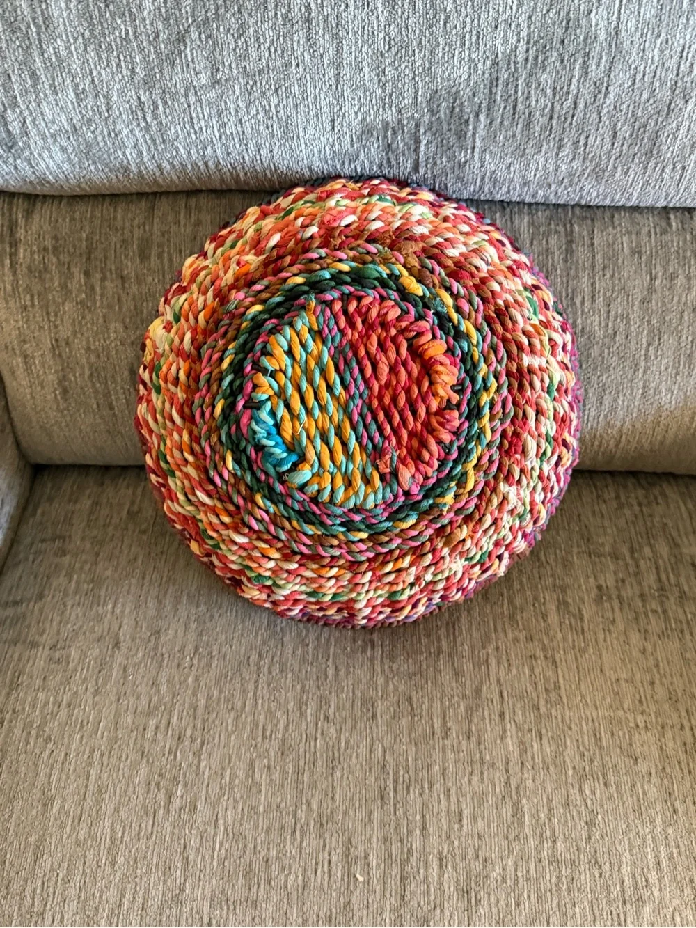Handwoven Multicolor Storage Basket with Pink Accents